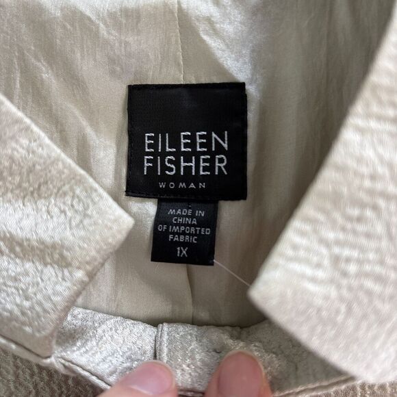 Eileen Fisher Woman 100% silk Metallic Gold blazer jacket Plus size 1X - Picture 3 of 6